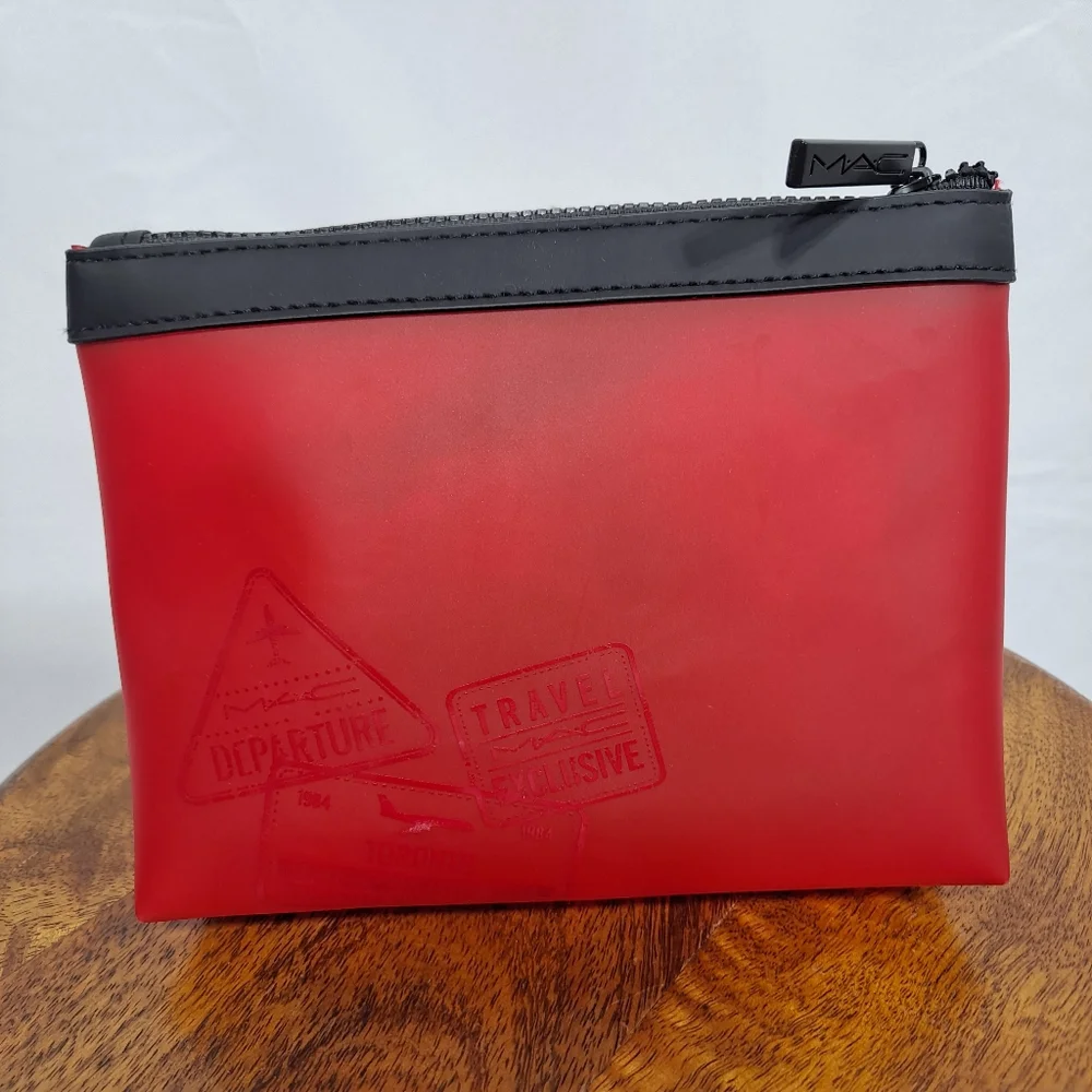 MAC Cosmetic Red Silicone Travel Cosmetic Bag NWOT